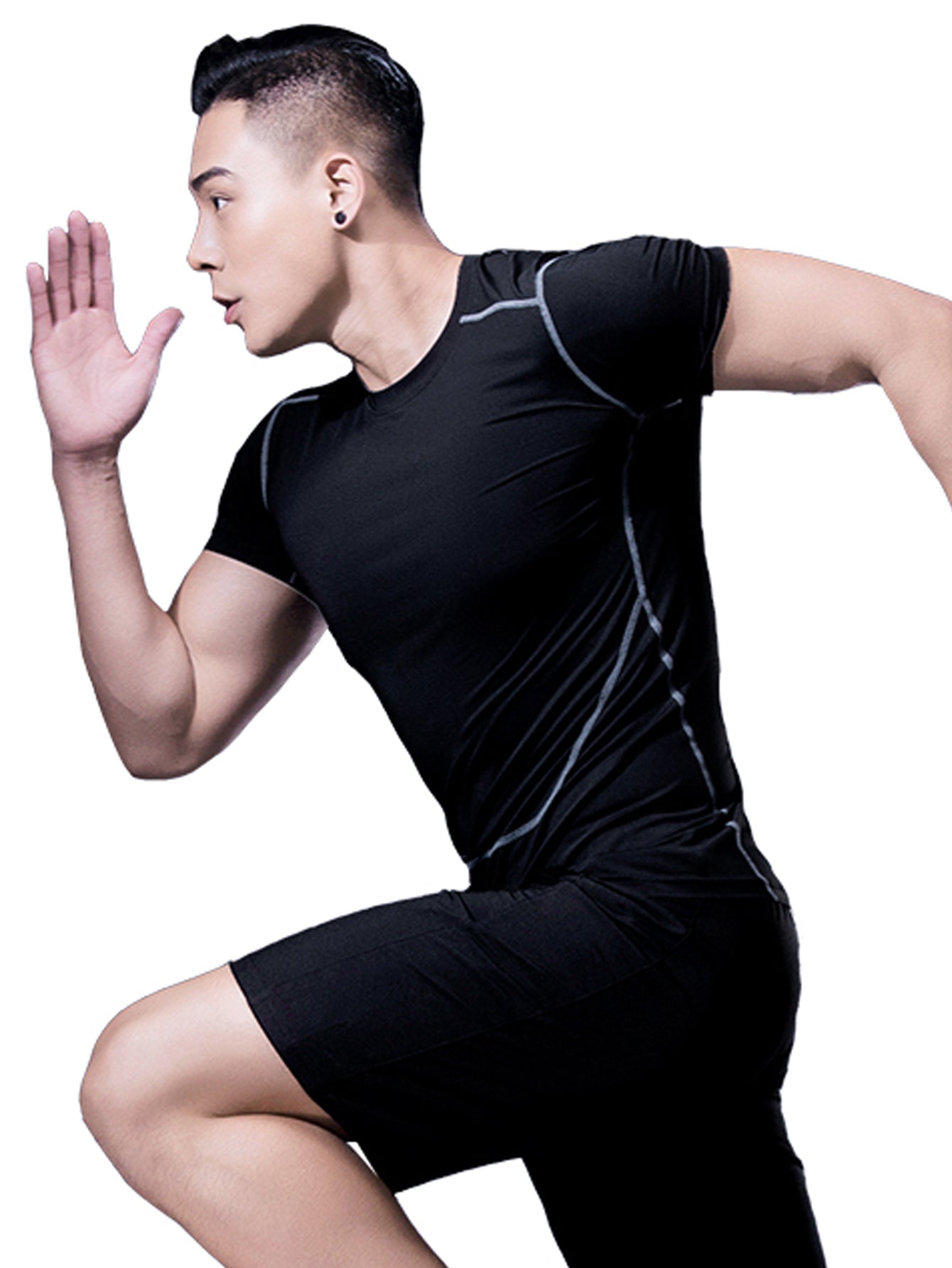 Men's Short Sleeve Fitness Sports Short Sleeve Running Top Cool Dry Tight T Shirt Gym Bottom Shirt