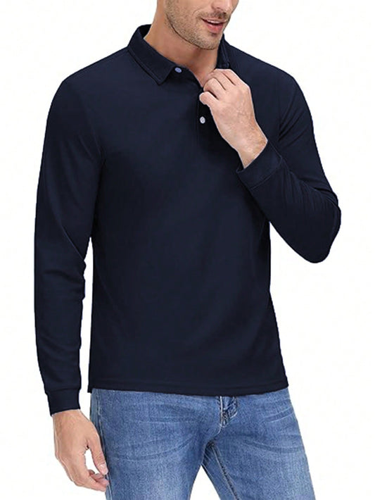 Plus Size Men's Fashion Polo Long-Sleeve Shirt, Breathable and Comfortable, Ideal for Multiple Occasions