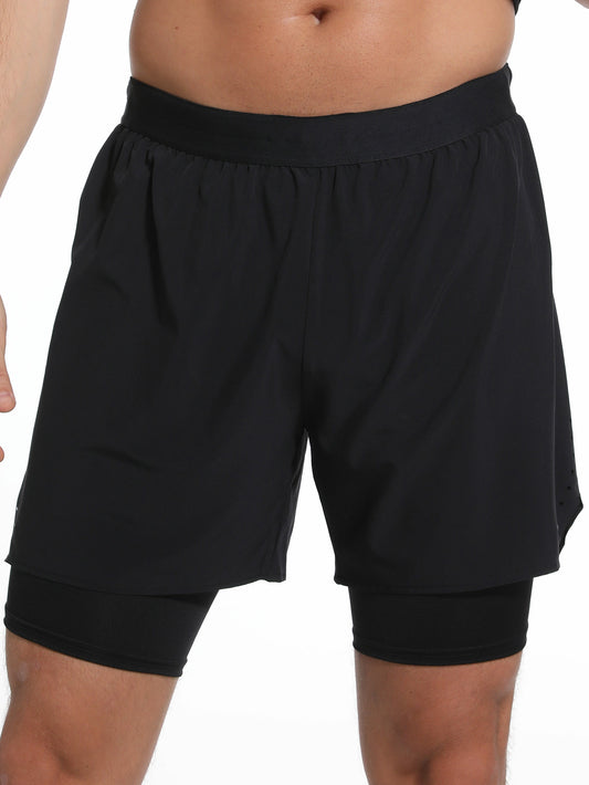 Men's 2 in 1 Workout Running Shorts Lightweight Training Yoga Gym Short with Zipper Pockets