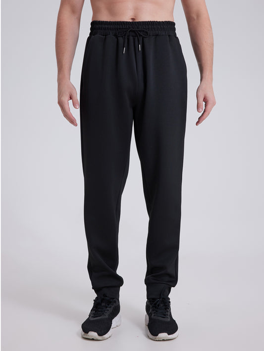 Men's Winter Trendy Elastic Waist Sherpa Fleece Lining Sweatpants Solid Color Jogger Yoga Pants with Drawstring