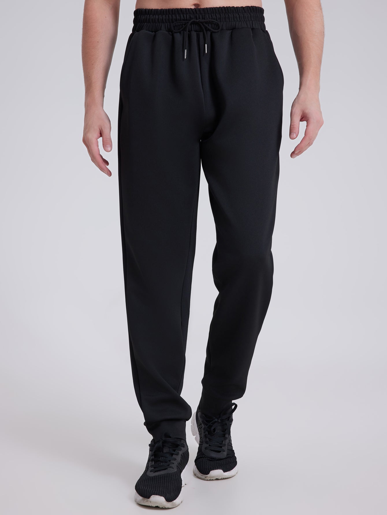 Men's Winter Trendy Elastic Waist Sherpa Fleece Lining Sweatpants Solid Color Jogger Yoga Pants with Drawstring