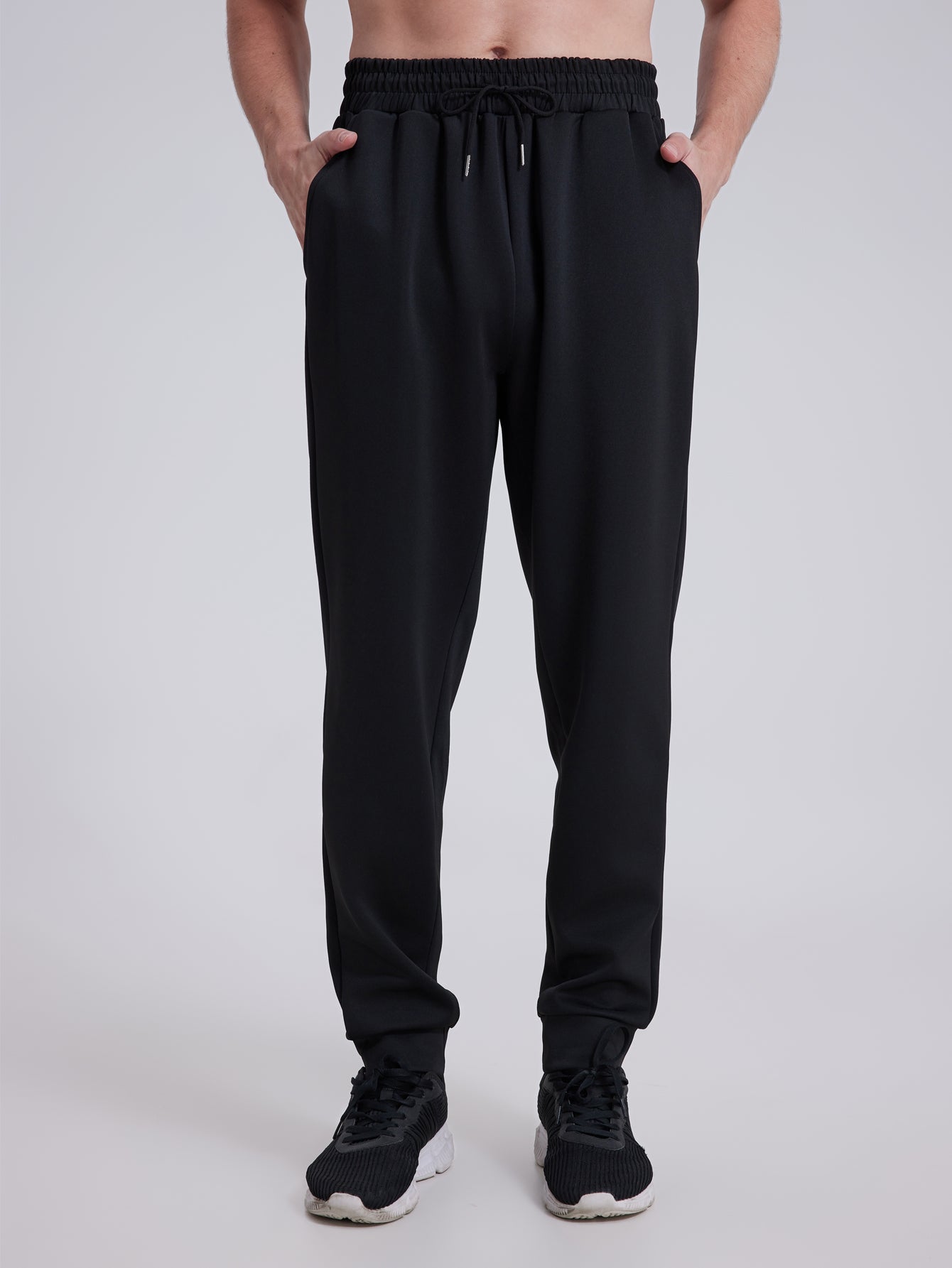 Men's Winter Trendy Elastic Waist Sherpa Fleece Lining Sweatpants Solid Color Jogger Yoga Pants with Drawstring