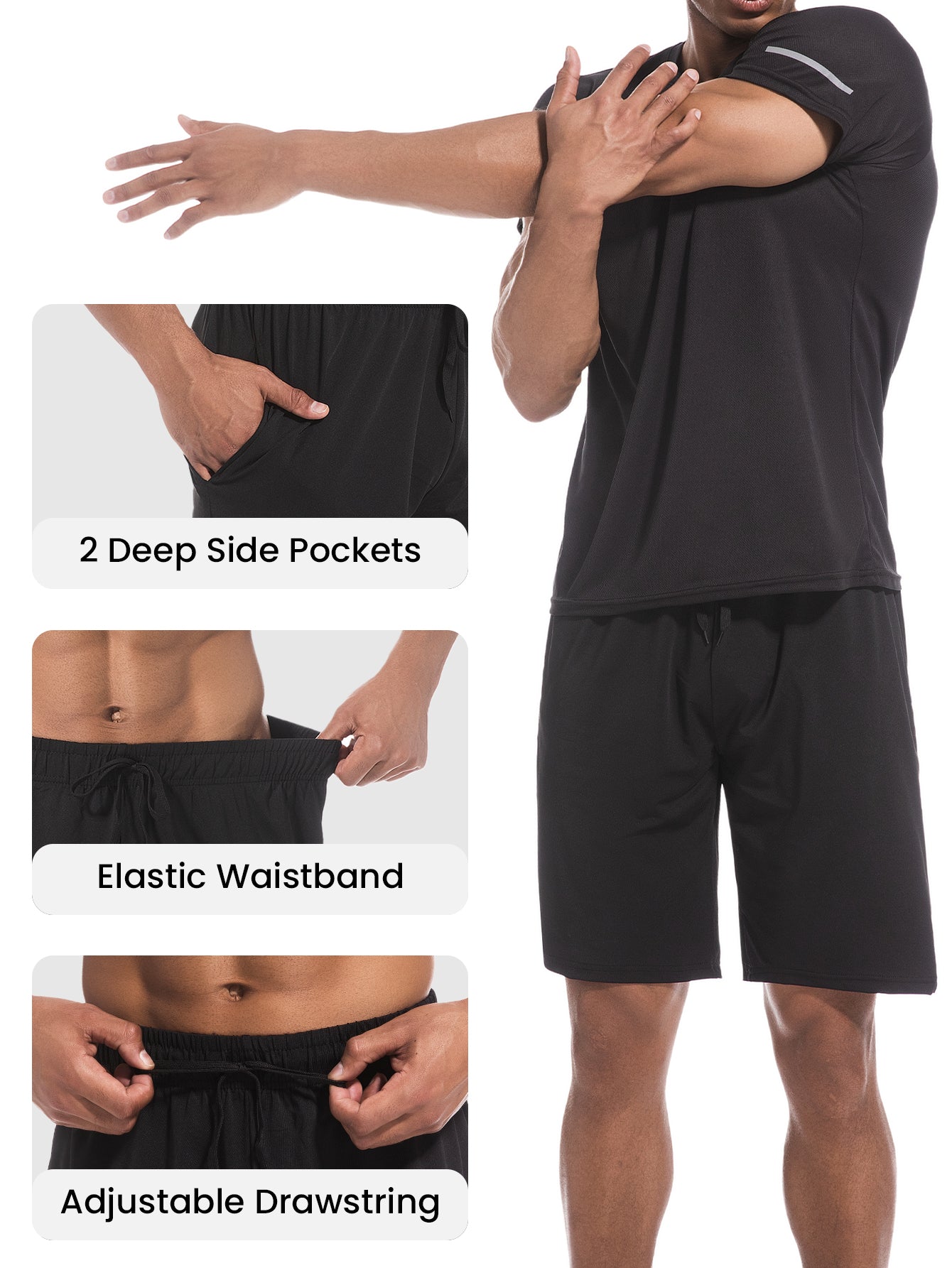 Men's Running Shorts Fitness Shorts with Pockets Quick Drying Workout Shorts