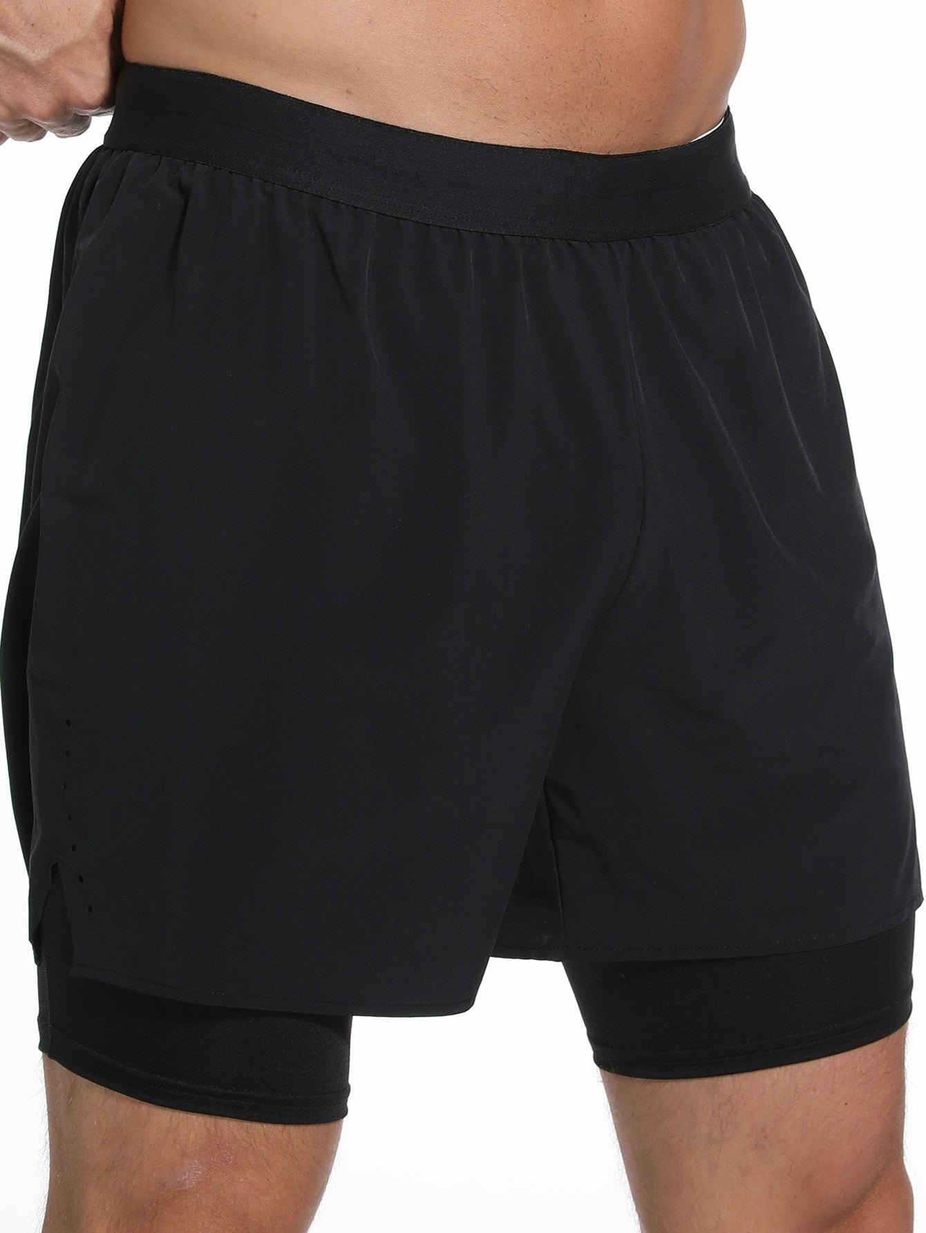 Men's 2 in 1 Workout Running Shorts Lightweight Training Yoga Gym Short with Zipper Pockets