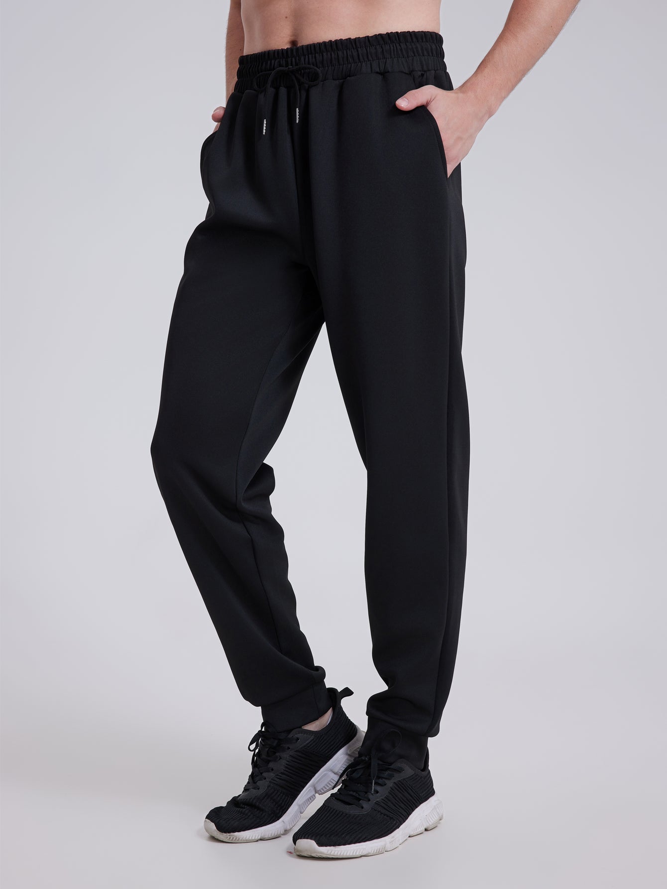 Men's Winter Trendy Elastic Waist Sherpa Fleece Lining Sweatpants Solid Color Jogger Yoga Pants with Drawstring