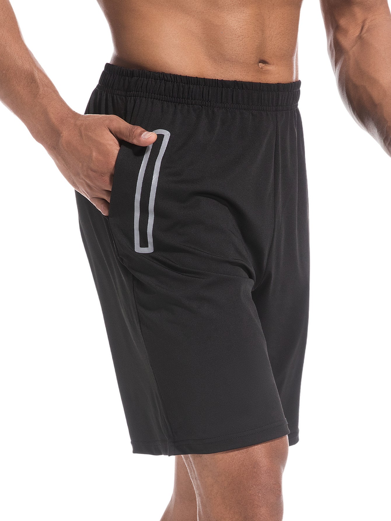 Men's Running Shorts Fitness Shorts with Pockets Quick Drying Workout Shorts Black