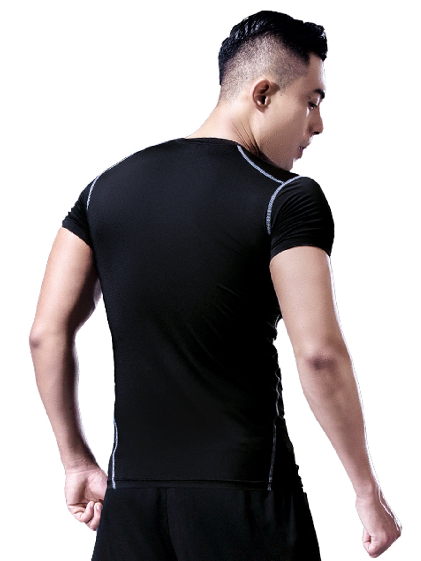 Men's Short Sleeve Fitness Sports Short Sleeve Running Top Cool Dry Tight T Shirt Gym Bottom Shirt