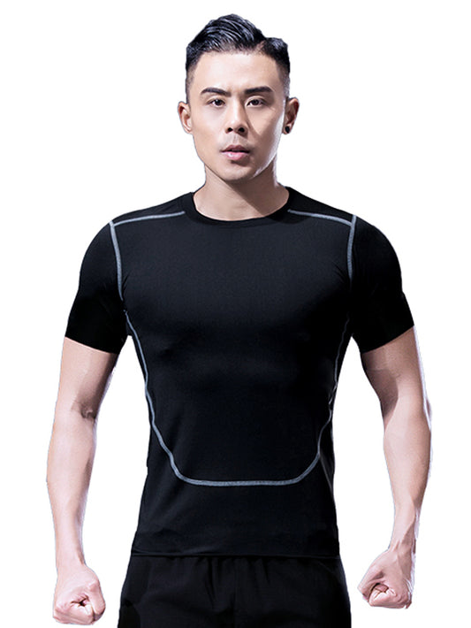 Men's Short Sleeve Fitness Sports Short Sleeve Running Top Cool Dry Tight T Shirt Gym Bottom Shirt