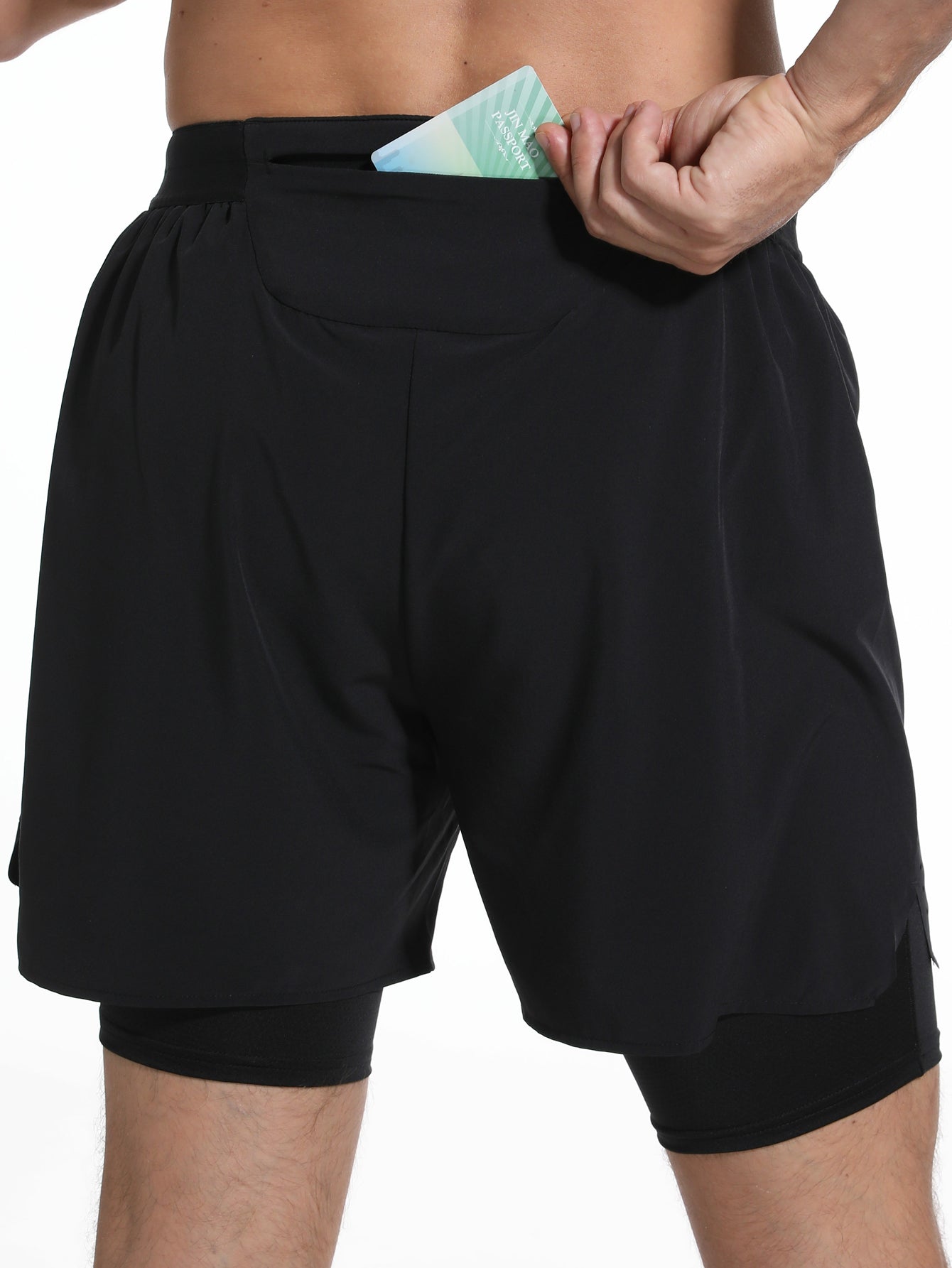 Men's 2 in 1 Workout Running Shorts Lightweight Training Yoga Gym Short with Zipper Pockets